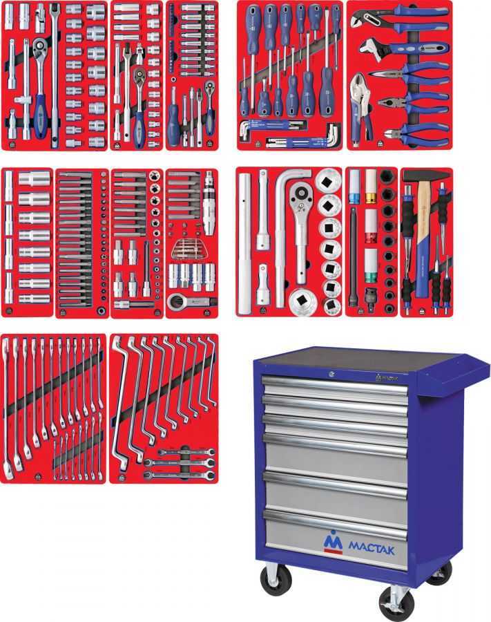 Набор инструментов "ПРОФИ" в синей тележке, 299 предметов МАСТАК 52-06299B Готовые решения в тележках МАСТАК фото, изображение